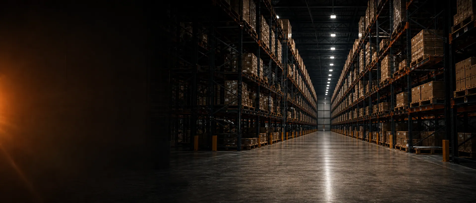 Wide warehouse aisle lined with high-capacity storage racking